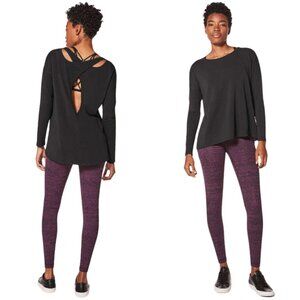 Intimately by Free People Long Sleeve Cross Cut Back into It Black TOP SZ LARGE